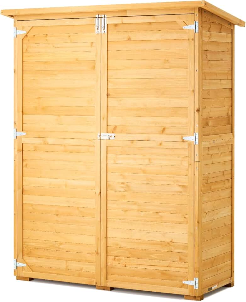 etevert - Abri de Jardin bois, 1400x600x1715 mm, toit étanche, cadre métal, portes doubles à serrure