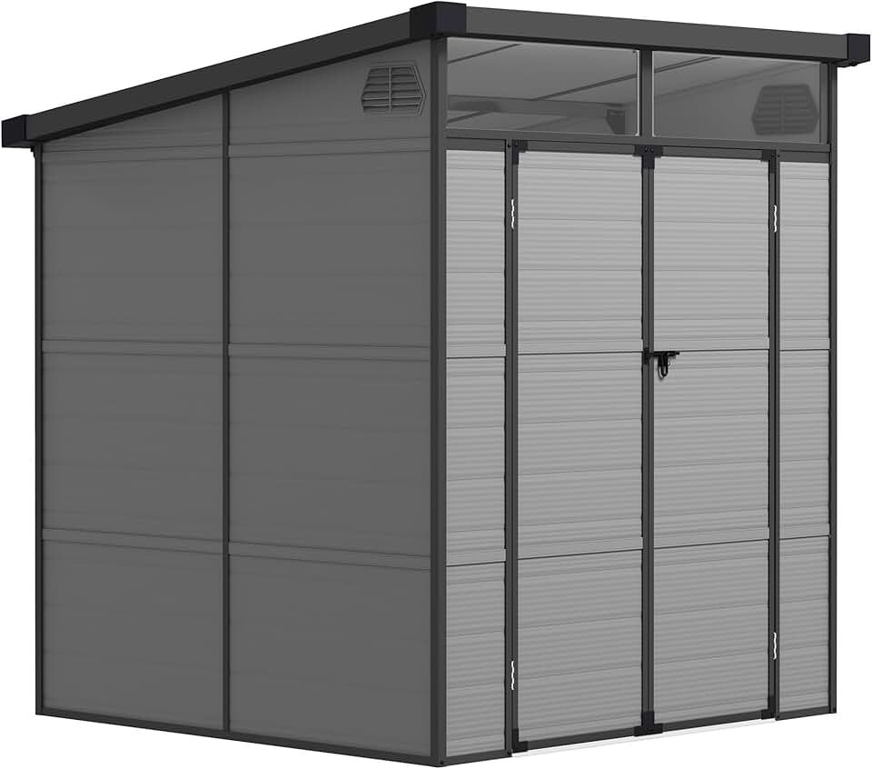 etevert - Abri de jardin polypropylène - 190x191x215 cm - double porte fenêtre aérez, gris clair