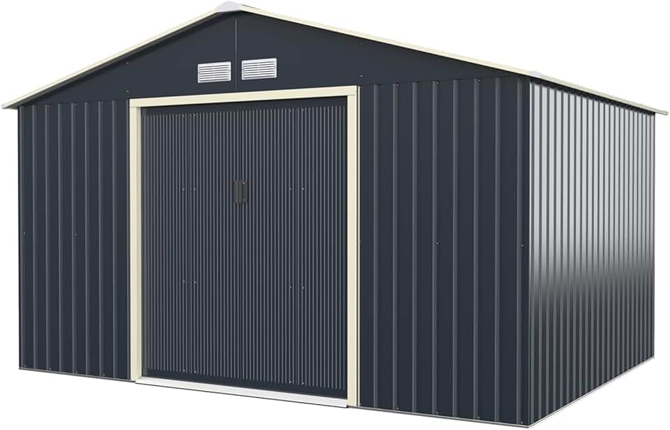 etevert - abri jardin métal galvanisé 330x255x210cm - portes coulissantes, résistant intempéries