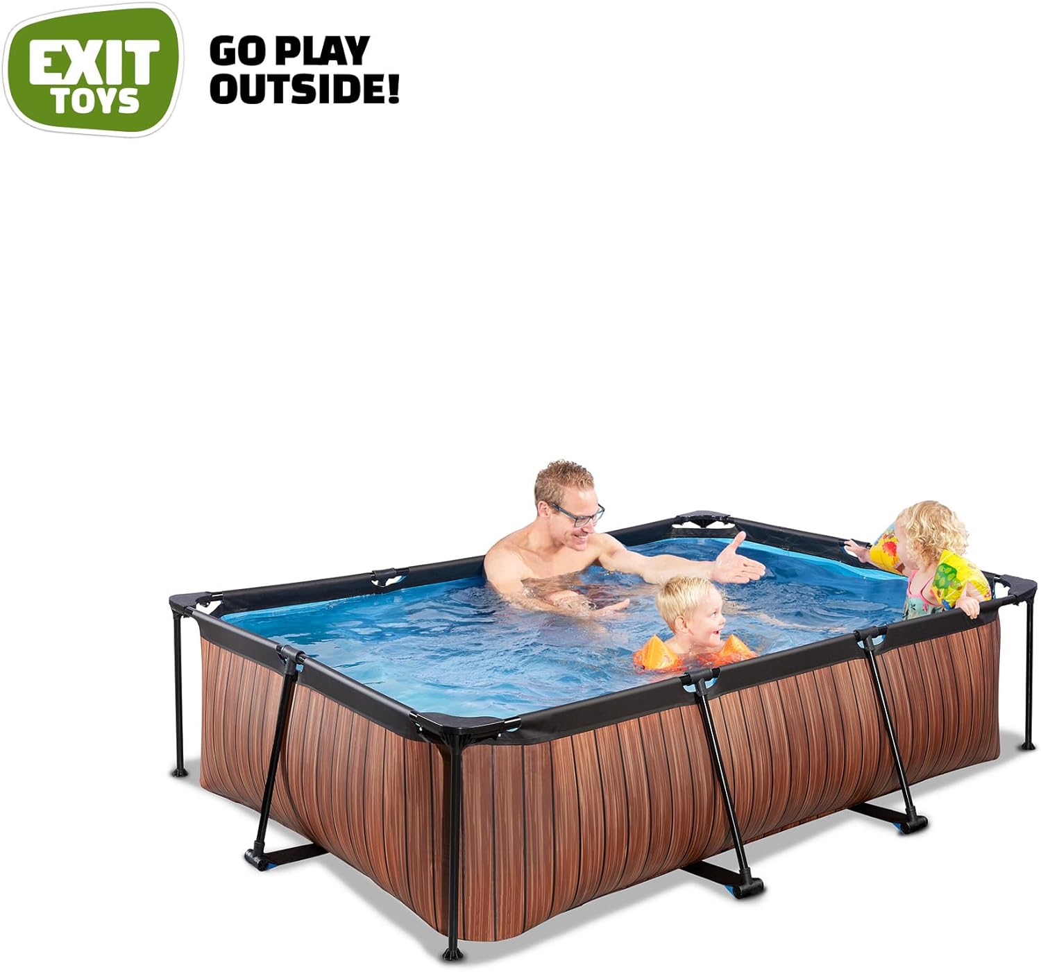 etevert Piscine en Bois - 220 x 150 x 65 cm - Rectangulaire et compacte - avec Pompe à Filtre à Cartouche - Facile d'accès - Convient pour Les Tout-Petits - Cadre Solide - Design Unique - Marron