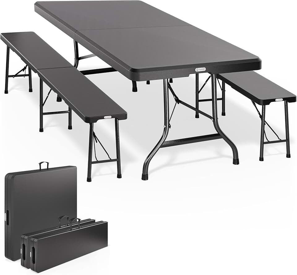 etevert - Ensemble table pliante série, 180 cm, 8 personnes terrasse