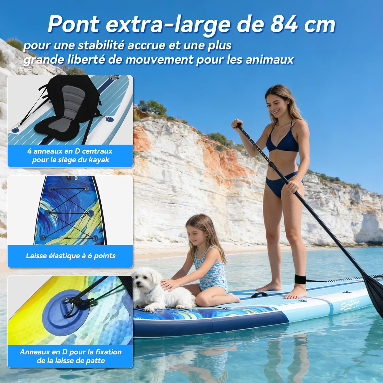 etevert - Paddle gonflable adulte 320/335cm - 2 personnes, siège kayak, pagaie, support caméra, 150kg