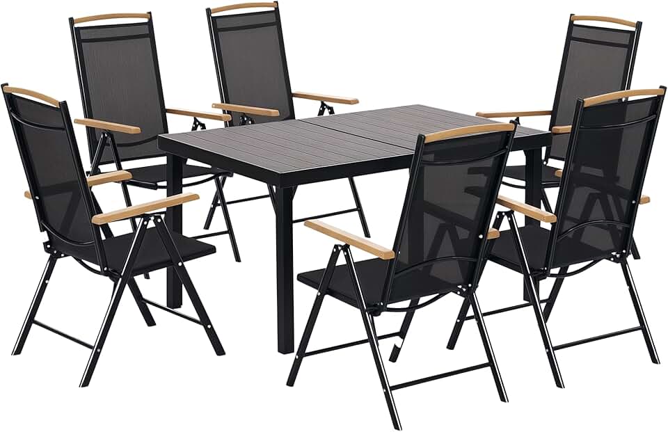 etevert - Salon de jardin 6 places - 140 cm - aluminium, chaises pliables et inclinables