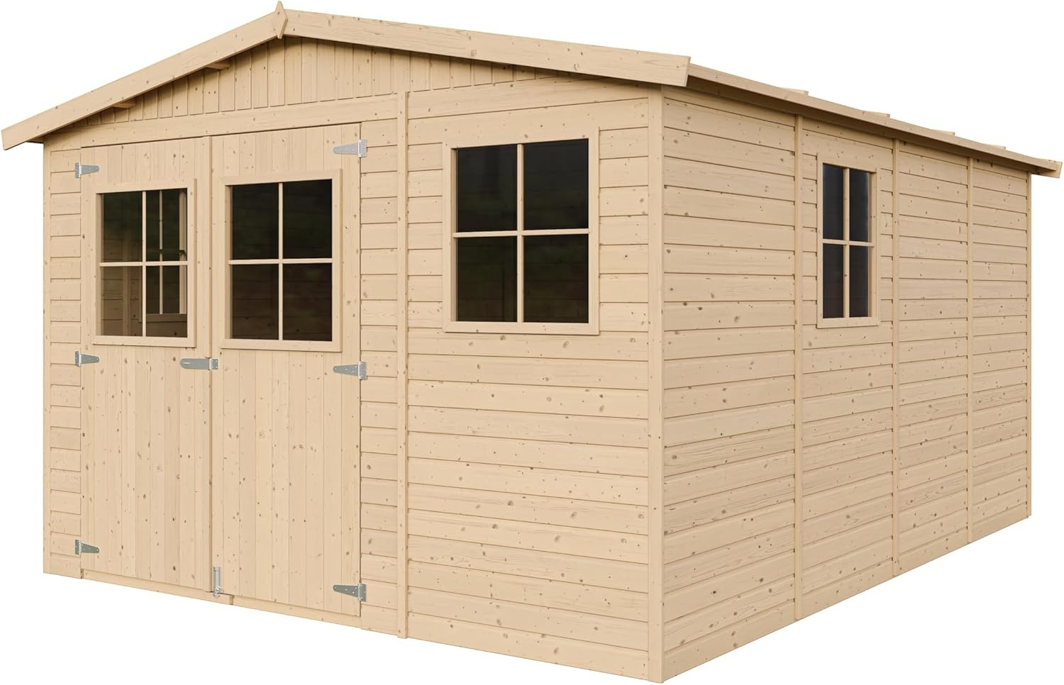 ABRI de Jardin en Bois Exterieur avec Les PLANCHERS IMPRÉGNÉ - en Pin/épicéa- H226x324x416 cm/12 m²- Construction de Panneaux- Rangement pour vélos, Remise à Outils- etevert M336+M336G