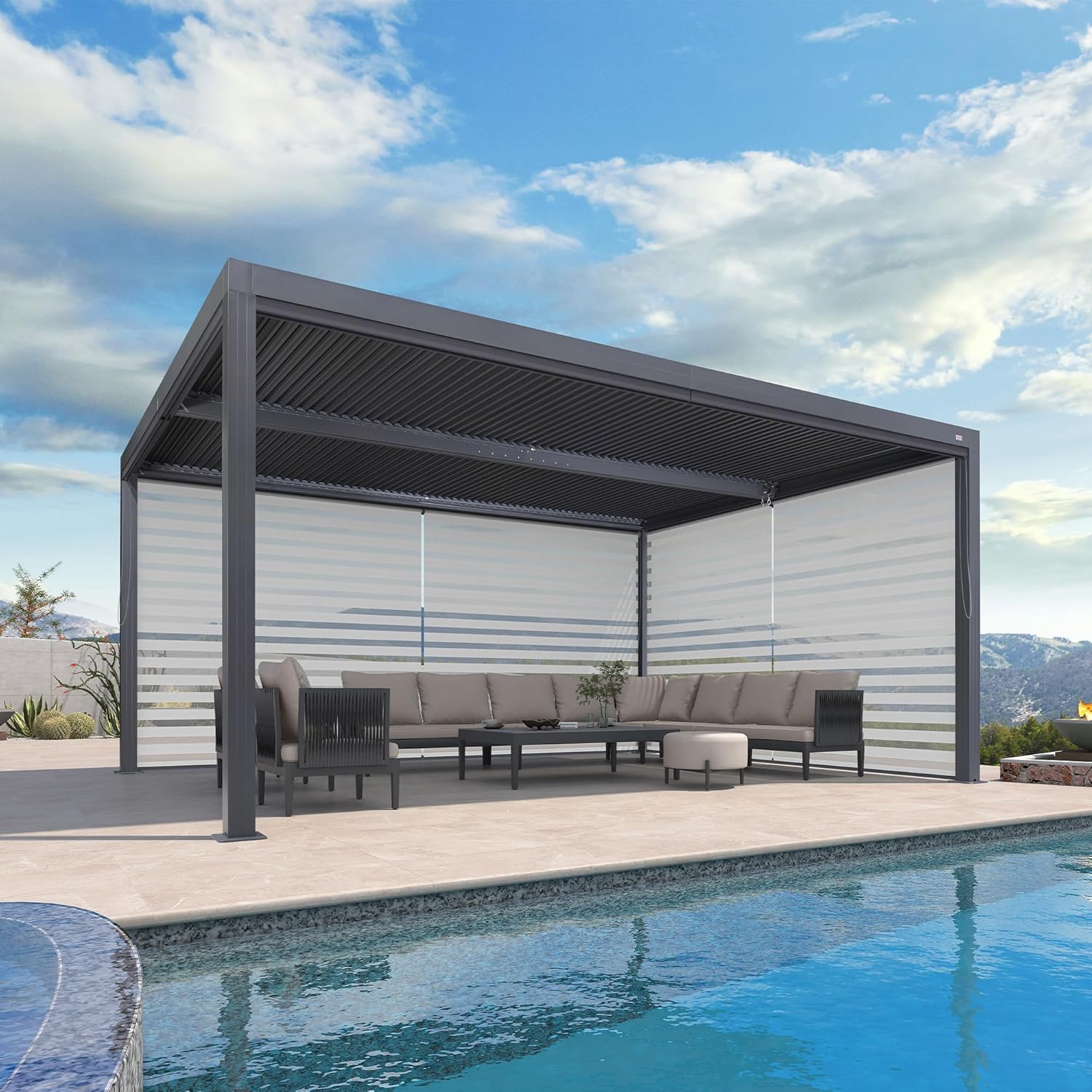 etevert - pergola bioclimatique - 4,8x3,68m - aluminium, stores, lames orientables