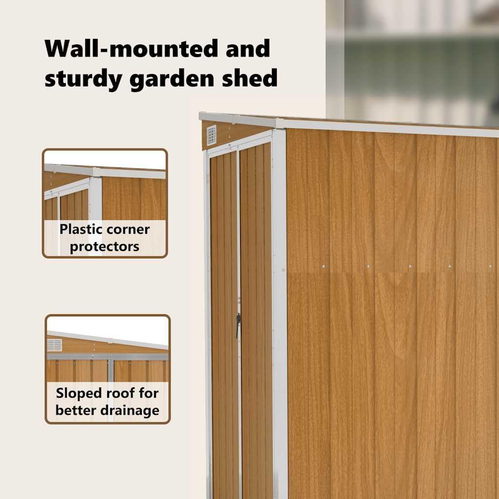 etevert Abri de Jardin Mural Marron 118x194x178 cm Acier galvanisé,Structures extérieures, Cabanes & abris de Jardin,316224