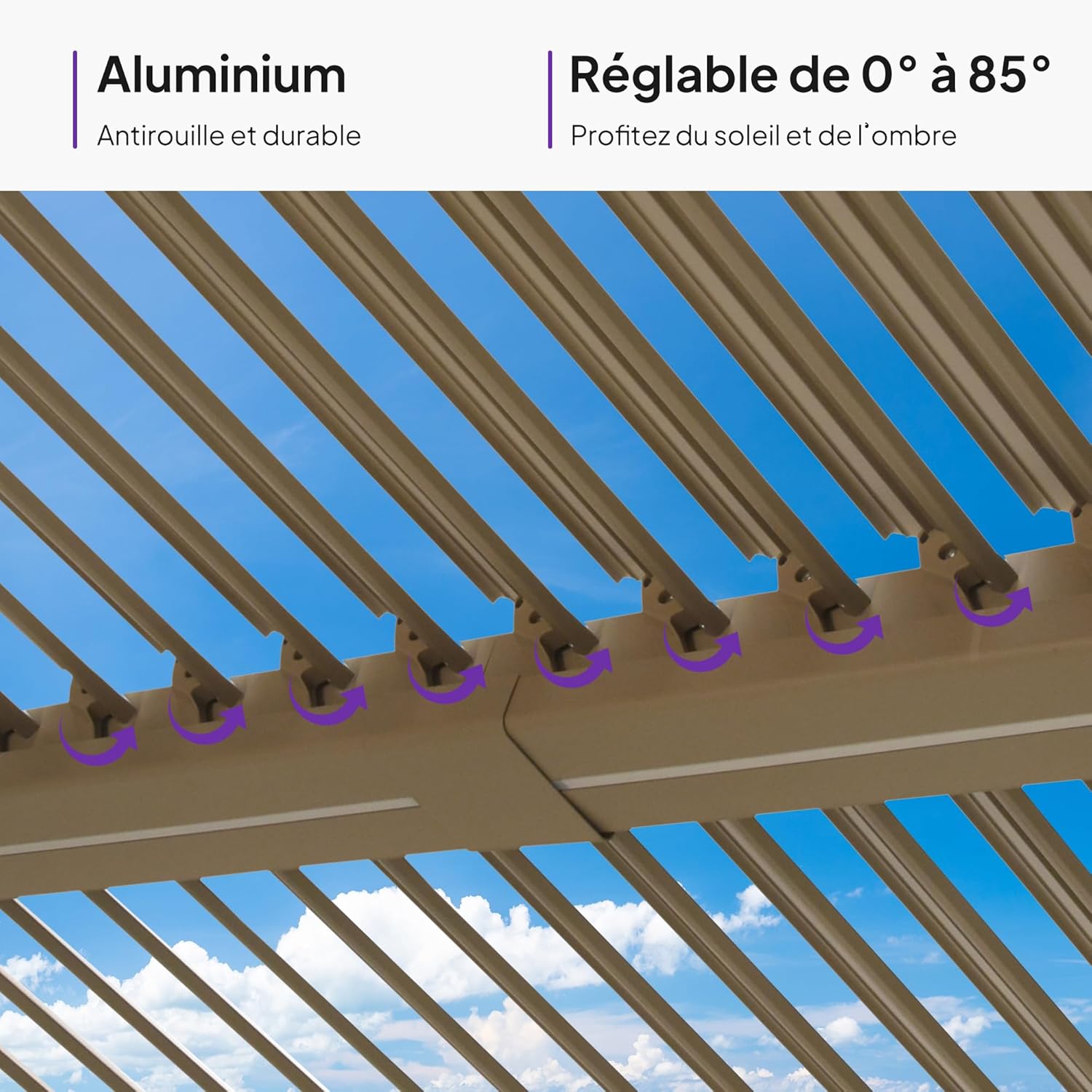etevert - pergola bioclimatique LED - 3x3,65m - alu, lames orientables, étanche