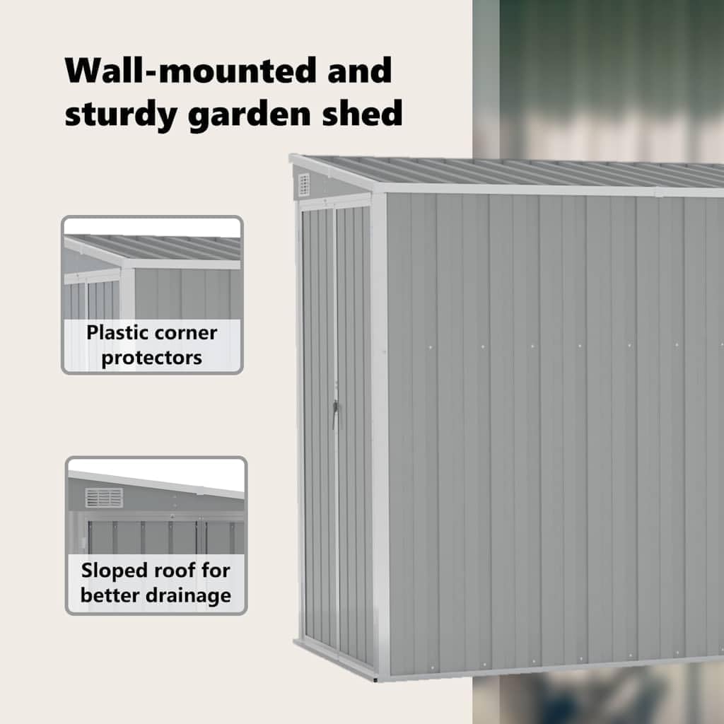 etevert Abri de Jardin Mural Gris 118x382x178 cm Acier galvanisé,Structures extérieures, Cabanes & abris de Jardin,316230