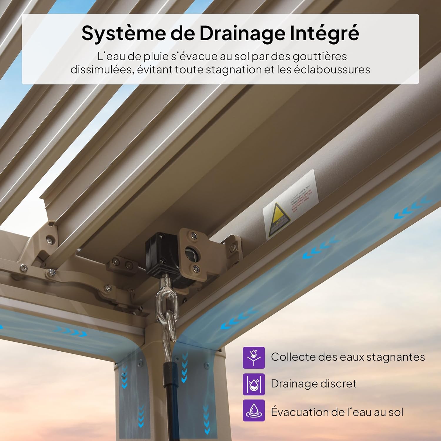 etevert - pergola bioclimatique LED - 3x3,65m - alu, lames orientables, étanche