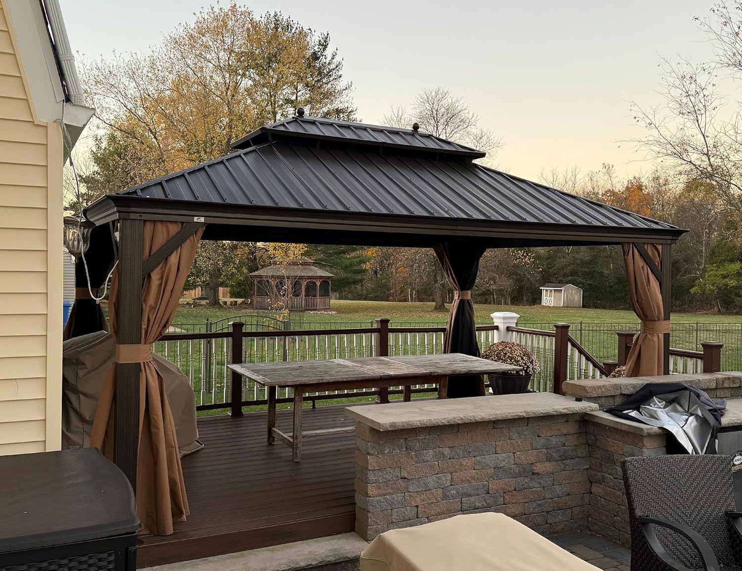 etevert - Pergola toit double 4,85x3,65m acier moustiquaire rideaux