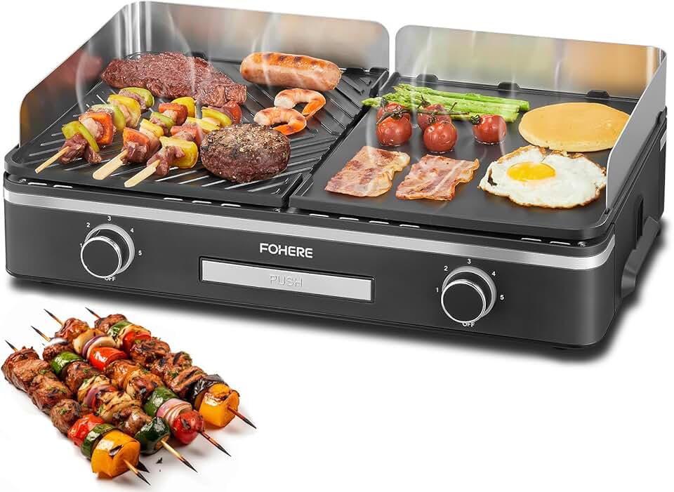 etevert - Barbecue de table 2400W - 2 zones, grande plancha antiadhésive