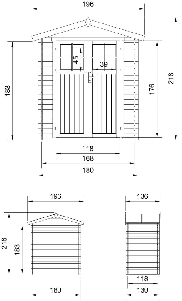 Abri de Jardin en Bois avec Sol TRAITÉ - Stockage extérieur I196xL136xH218 cm/ 1.98 m2 Petit abri à Outils, Local à vélos - etevert M367F+M367G