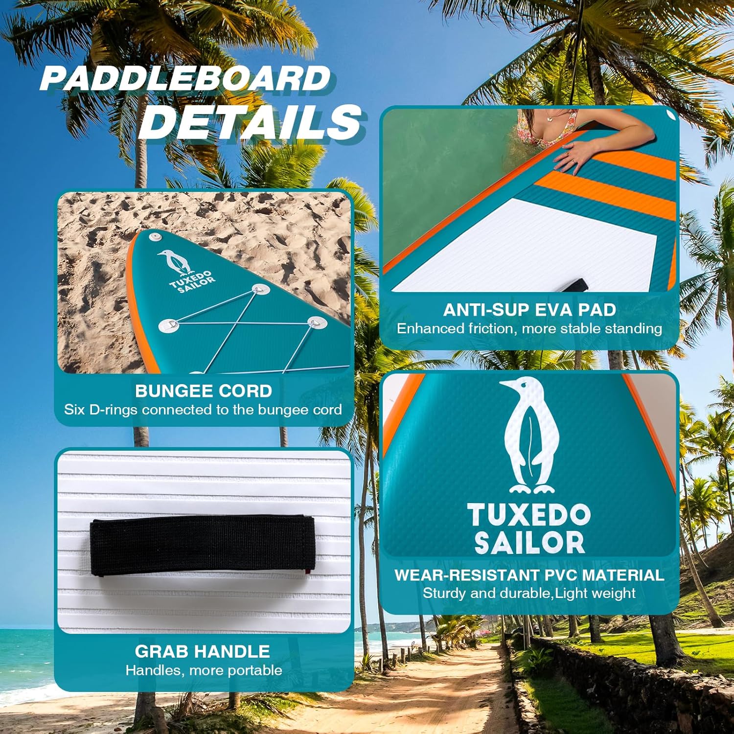 etevert Paddle Gonflable Adulte, Planche de Stand Up Paddle Gonflable, Sup Paddle Board Gonflable avec Accessoires Complets, Planche de Surf Paddle