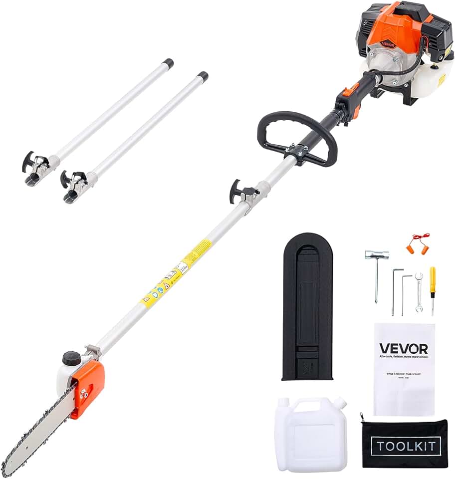 etevert - élagueuse thermique sur perche 43cc - 2,08-3,58m - sans fil, guide 25,4cm, réservoir 850ml