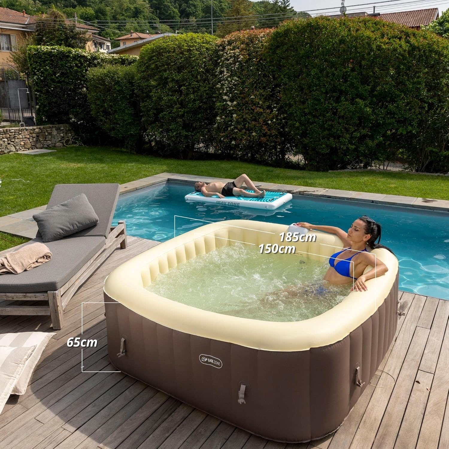 etevert Spa hydromassage Gonflable Chauffant 4-6 Personnes 185 x 65 cm Pompe Super silencieuse intégrée, Marron