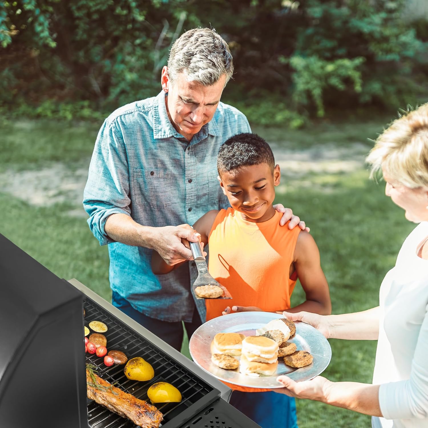 etevert – BBQ Gaz 3 brûleurs – 9kW – chariot, capot, grilles, jardin