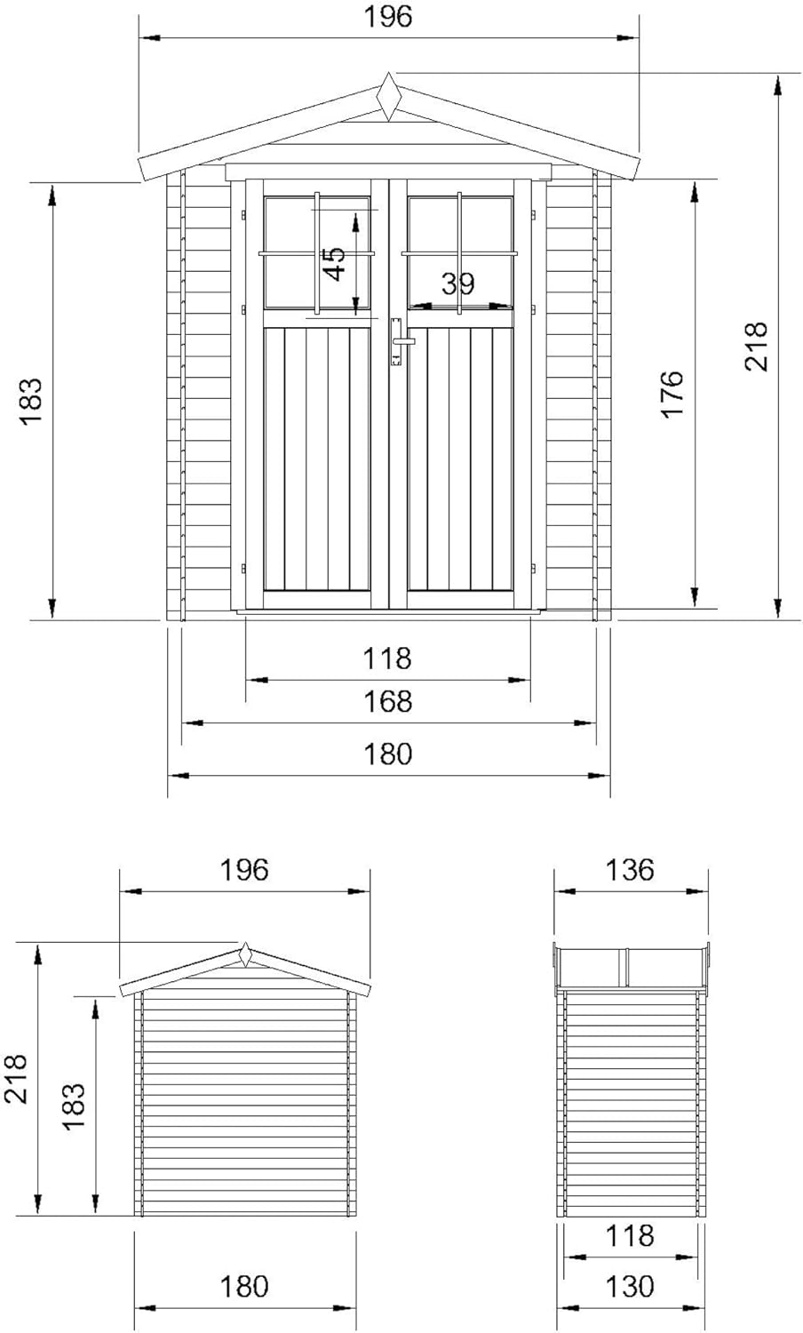 Abri de Jardin en Bois avec Sol TRAITÉ - Stockage extérieur I196xL136xH218 cm/ 1.98 m2 Petit abri à Outils, Local à vélos - etevert M367F+M367G