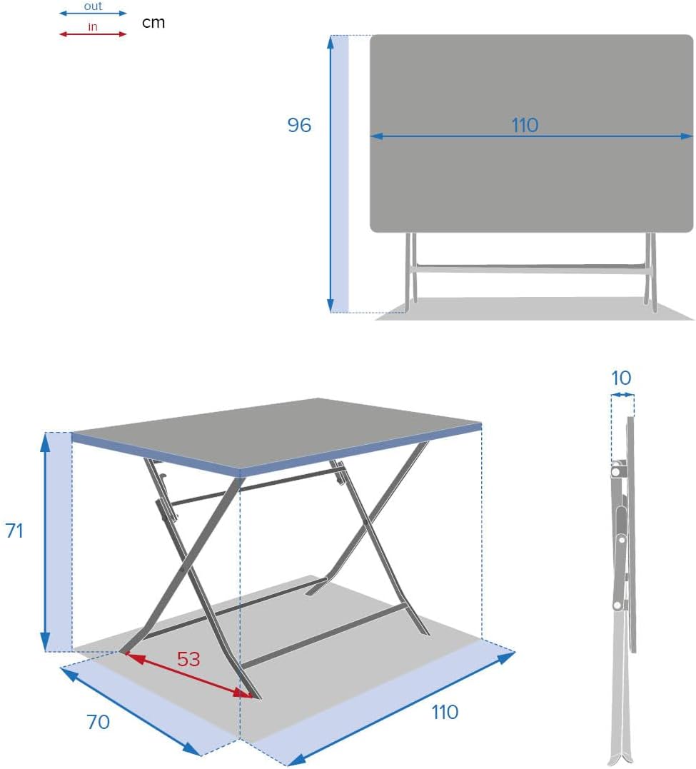 etevert - Greensboro pliante rectangle 4 places - acier renforcé - 110x70 cm