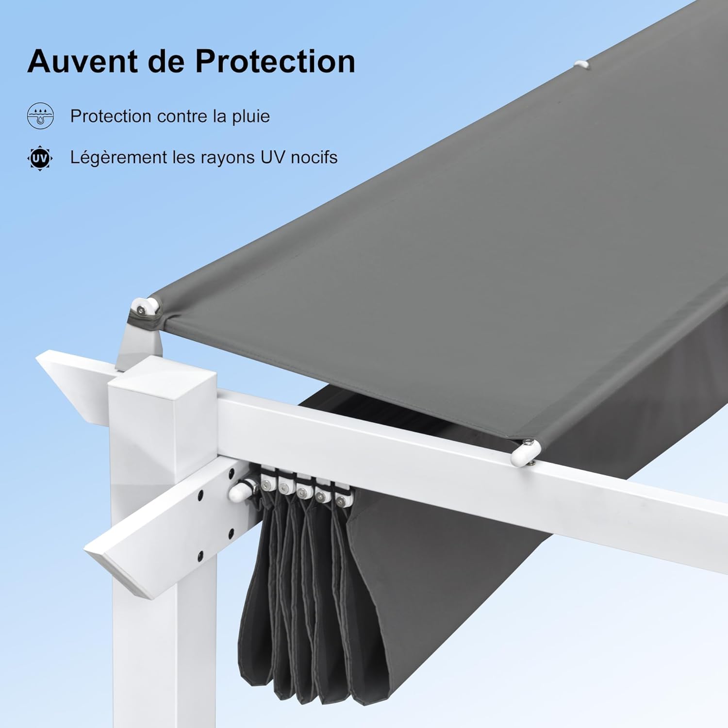 etevert - pergola aluminium - 4x3m - éclairage intégré, toit protégé, blanc/gris