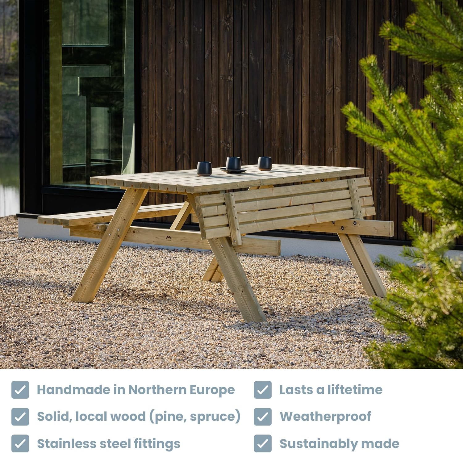 Table de Pique-Nique - Collection UNGURS - Résistante aux intempéries - Sièges pliants, idéale jardin_extérieur - etevert-