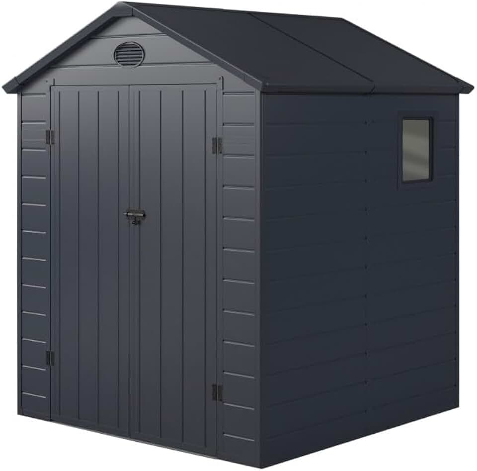 etevert - Abri de Jardin Résine série anthracite - 3,65m² - double porte, fenêtre, aération, structure acier, kit inclus