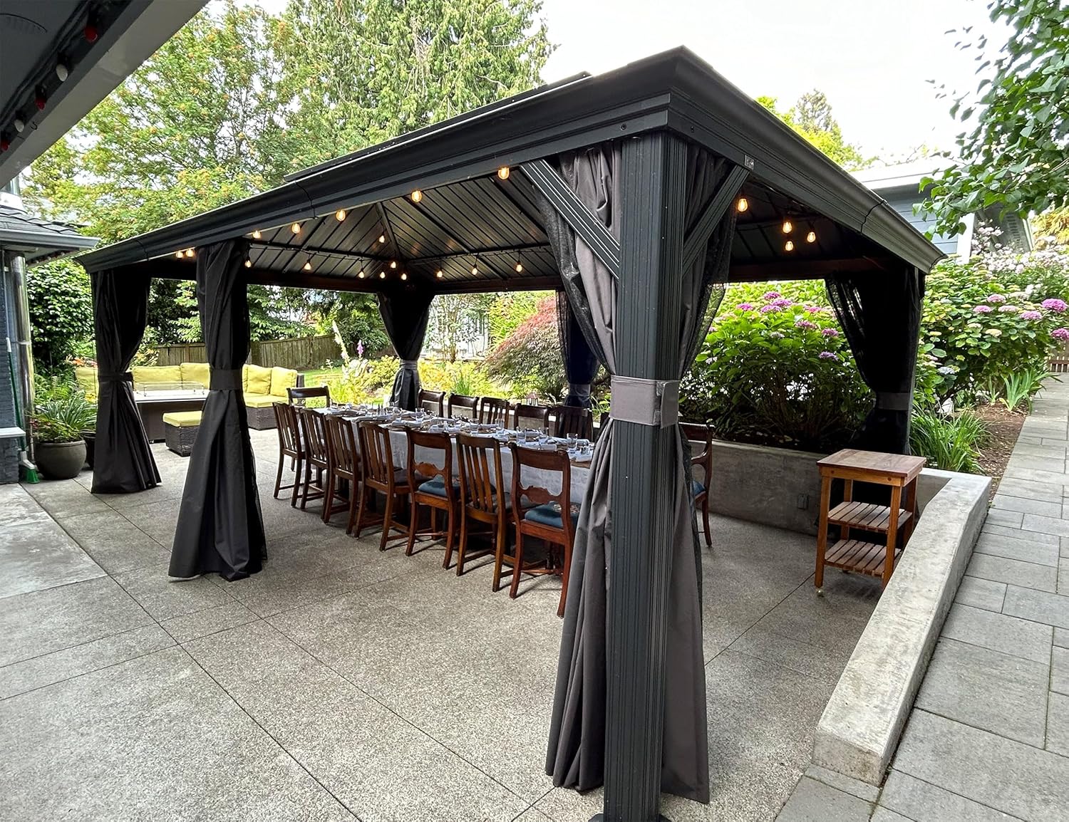 etevert - Pergola Série 6x4,25m - alu, leds, rideaux, gouttière