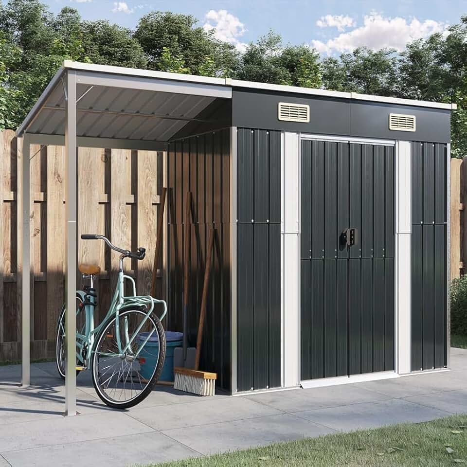 etevert - abri de jardin acier toit long 277x110,5x181cm anthracite - 364526