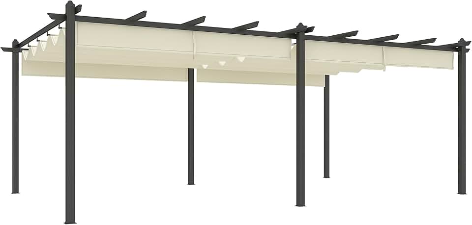 etevert - Pergola 3,6x6m - aluminium, toile rétractable, beige