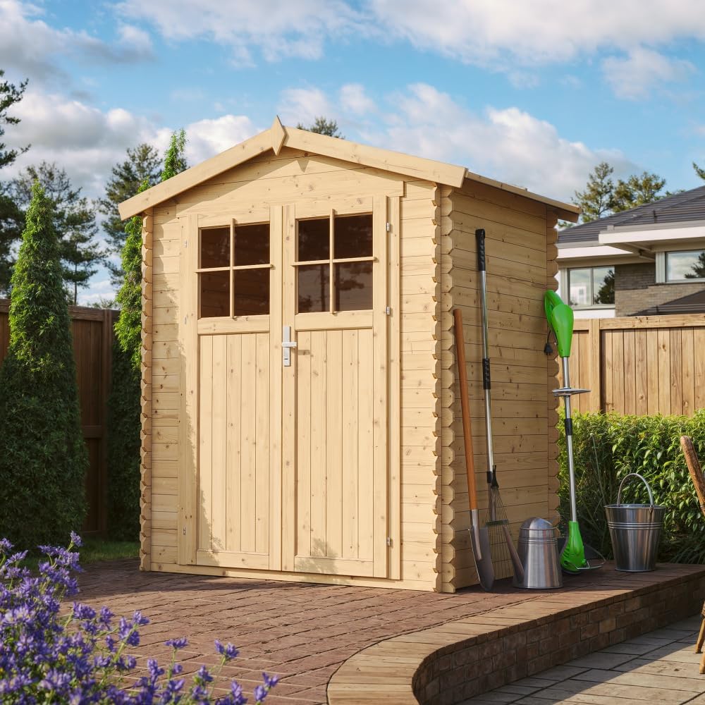 Abri de Jardin en Bois avec Sol TRAITÉ - Stockage extérieur I196xL136xH218 cm/ 1.98 m2 Petit abri à Outils, Local à vélos - etevert M367F+M367G