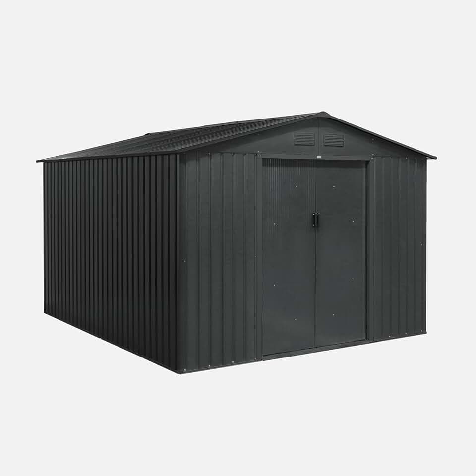 etevert's Garden - Abri de Jardin en métal - FLANDRE 8.84m² Gris Anthracite - Cabane à Outils avec Deux Grandes Portes coulissantes. kit de Fixation Sol Inclus. Maison de Rangement. Remise