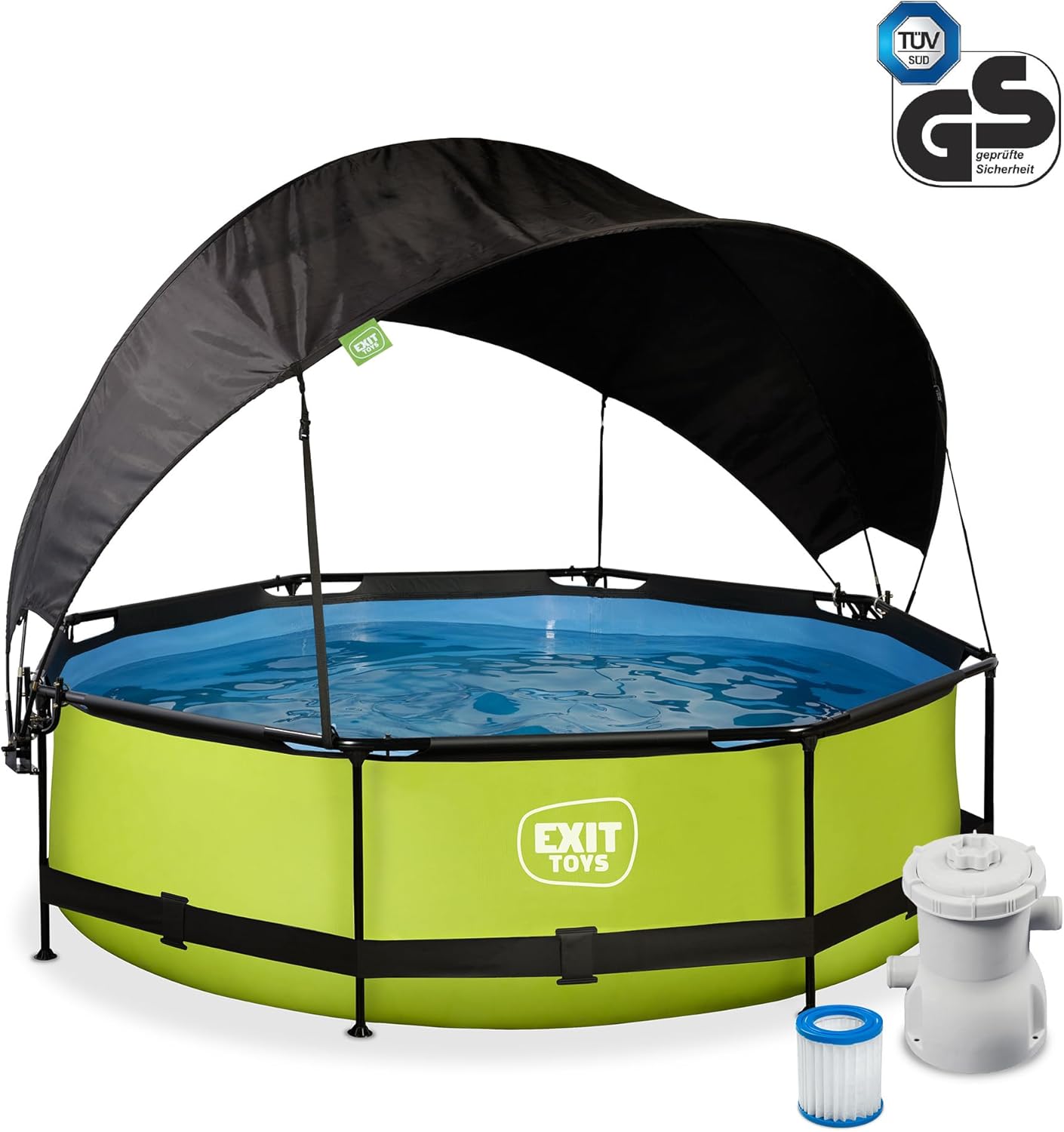 etevert Piscine Lime avec Voile d'Ombrage - ø300x76cm - Piscine Hors Sol Ronde avec Pompe Filtrante à Cartouche - Protection Optimale Contre Les Rayons UV - Entrée Basse - Design Unique - Vert
