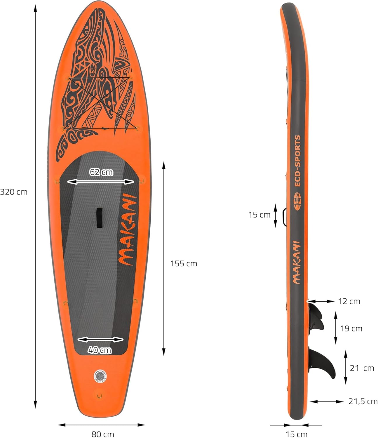 etevert - Stand Up Paddle Série - 305/308/320/380 cm - PVC, 120/150 kg, ép. 10/15 cm
