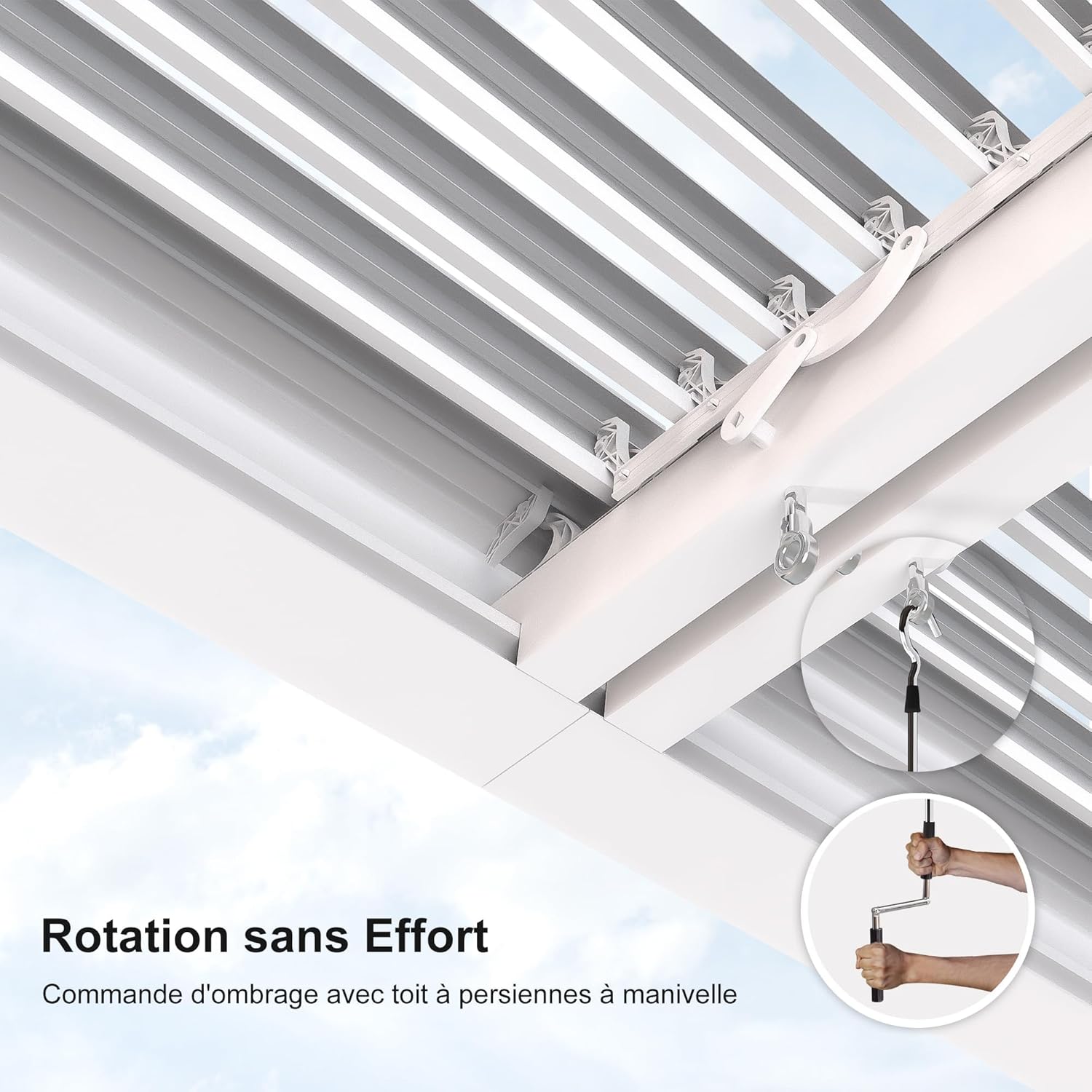 etevert - Pergola bioclimatique aluminium 4,6x3,3m, lames orientables, blanc