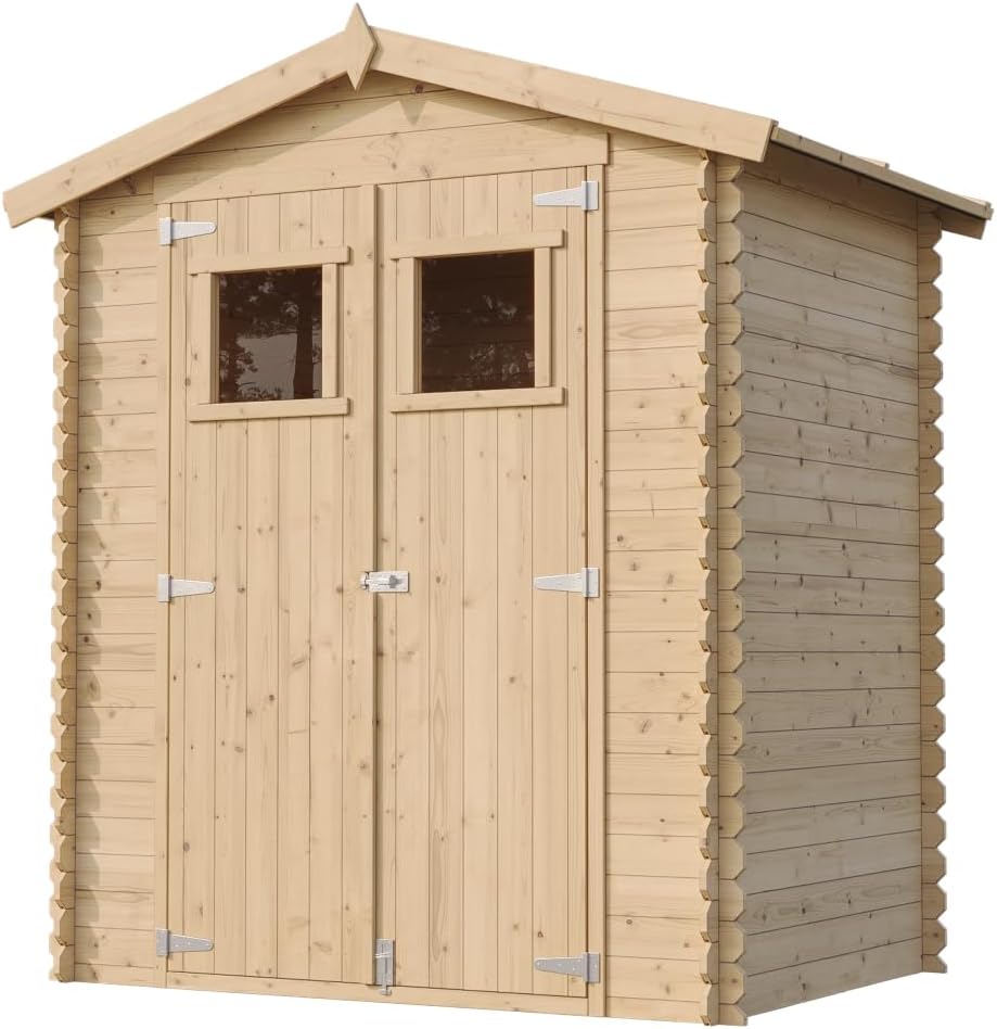 Abri de Jardin en Bois avec Sol TRAITÉ - Stockage extérieur I196xL136xH218 cm/ 1.98 m2 Petit abri à Outils, Local à vélos - Toit imperméable, fenêtres - etevert M367