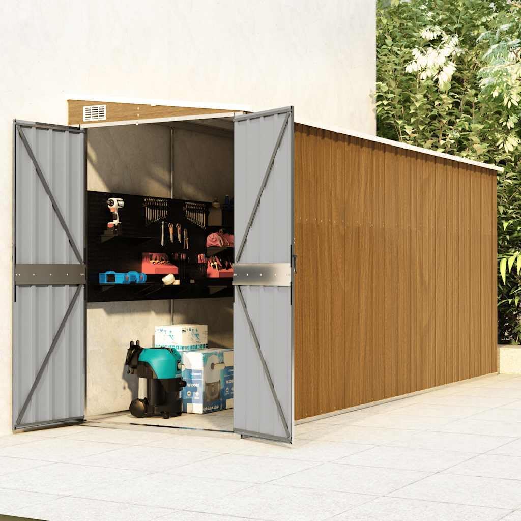 etevert Abri de Jardin Mural Marron 118 x 382 x 178 cm Acier galvanisé,Structures extérieures, Cabanes & abris de Jardin,316232