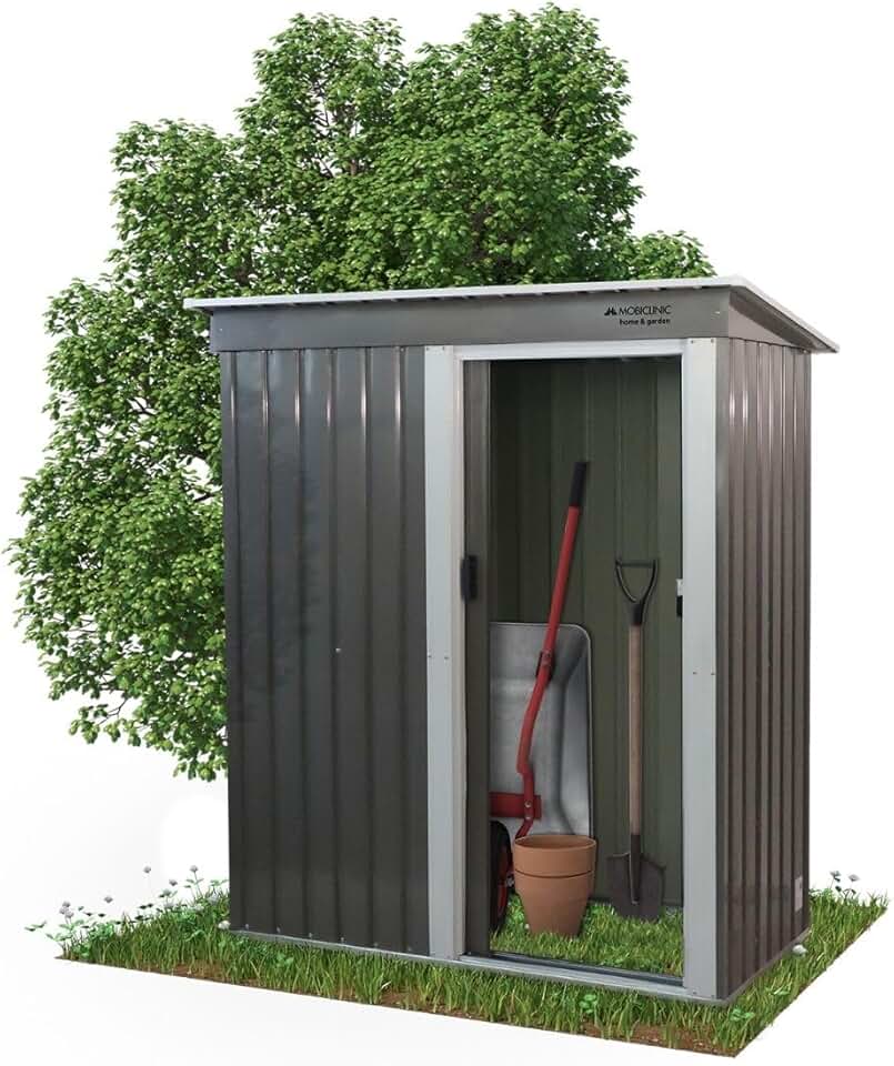 etevert - Nomi - 150x75x181 cm - abri jardin, porte coulissante, toit pentu, sécurisable, gris