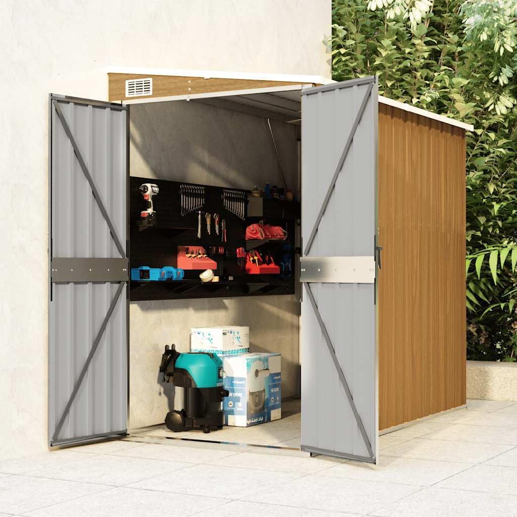etevert Abri de Jardin Mural Marron 118x194x178 cm Acier galvanisé,Structures extérieures, Cabanes & abris de Jardin,316224