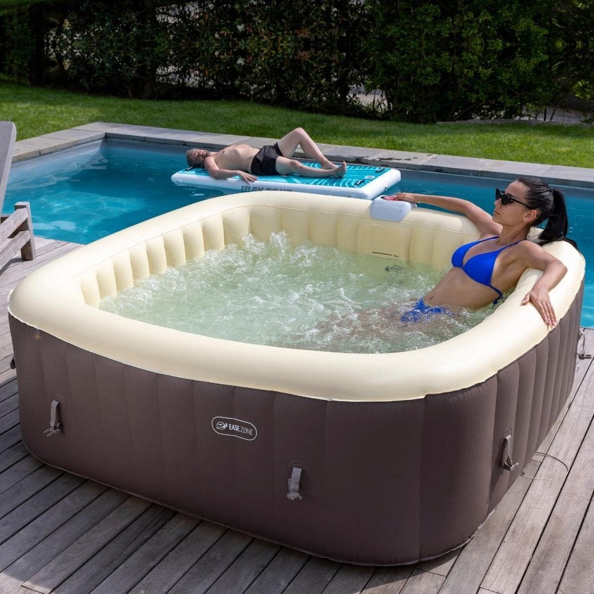 etevert Spa hydromassage Gonflable Chauffant 4-6 Personnes 185 x 65 cm Pompe Super silencieuse intégrée, Marron