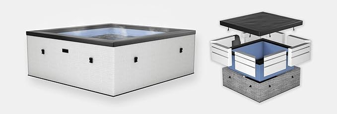 etevert - Spa - Celestia - Semi-Rigide Carré 6 Places – Construction Portable en Mousse, Chauffage intégré et Couverture économe en énergie – Volume 1100l - Ø180xH70cm - Charcoal Black