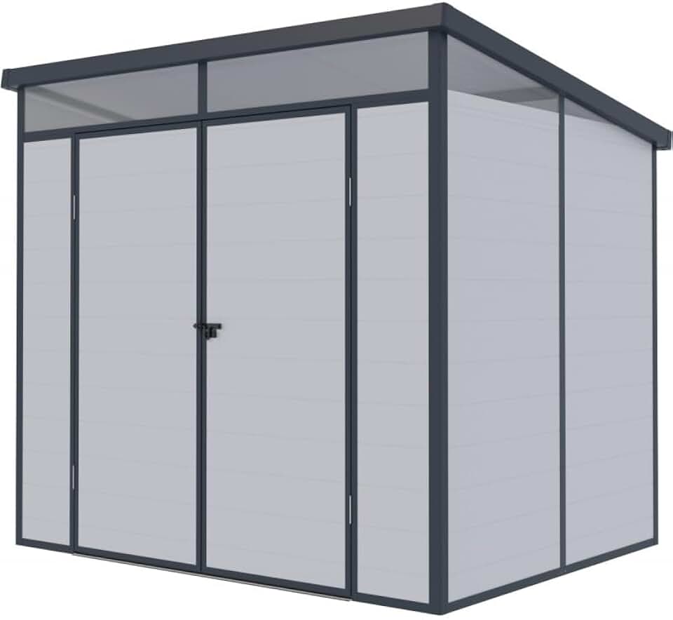 etevert – Abri de jardin résine 4,10m² toit plat, double porte, aluminium