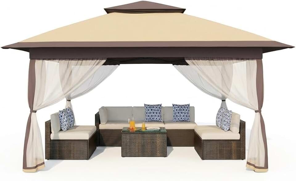 etevert Montage One-Push, Protection UV 50+ – Tonnelle Pliante 3x3 m avec moustiquaire – Toit Double, 4 Sacs de Sable, Hauteur réglable, étanche – Idéal Jardin, terrasse, Barbecue