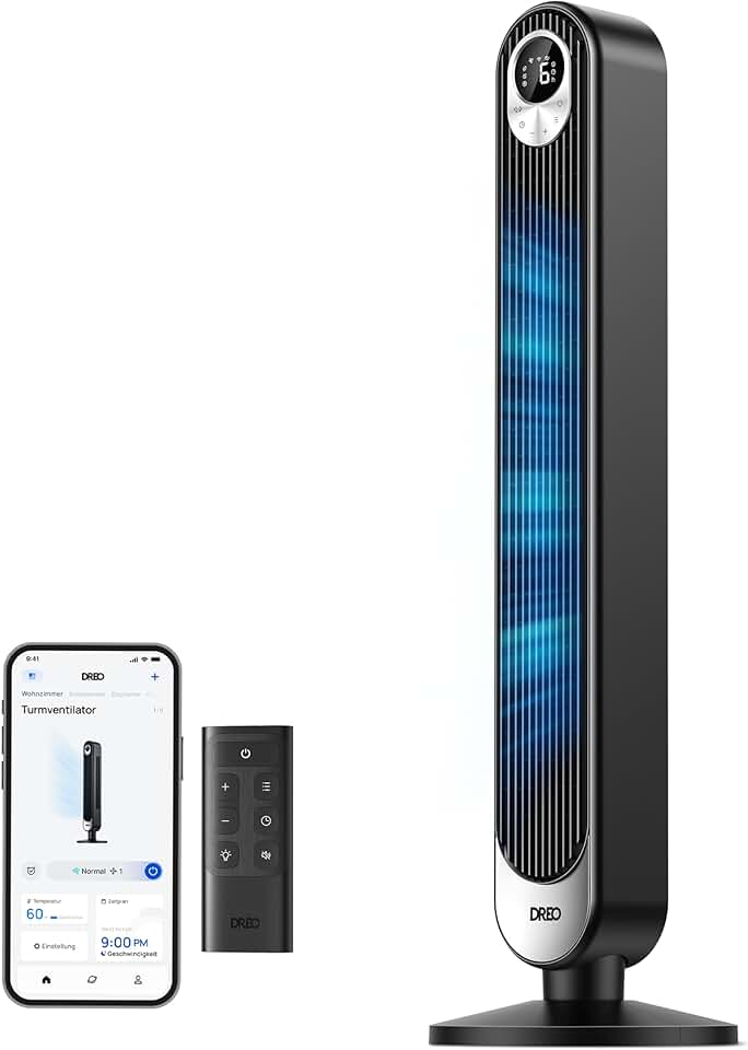 etevert - Ventilateur colonne Alexa série - 106 cm - 9 vitesses, 4 modes, oscillation 90°, minuterie 12h