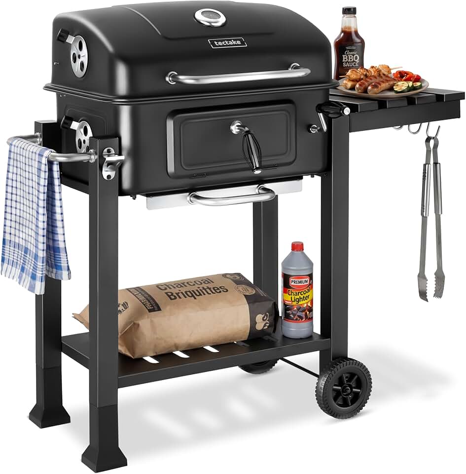 etevert - Barbecue charbon série - 110x64x104 cm, tiroir cendres, hauteur réglable