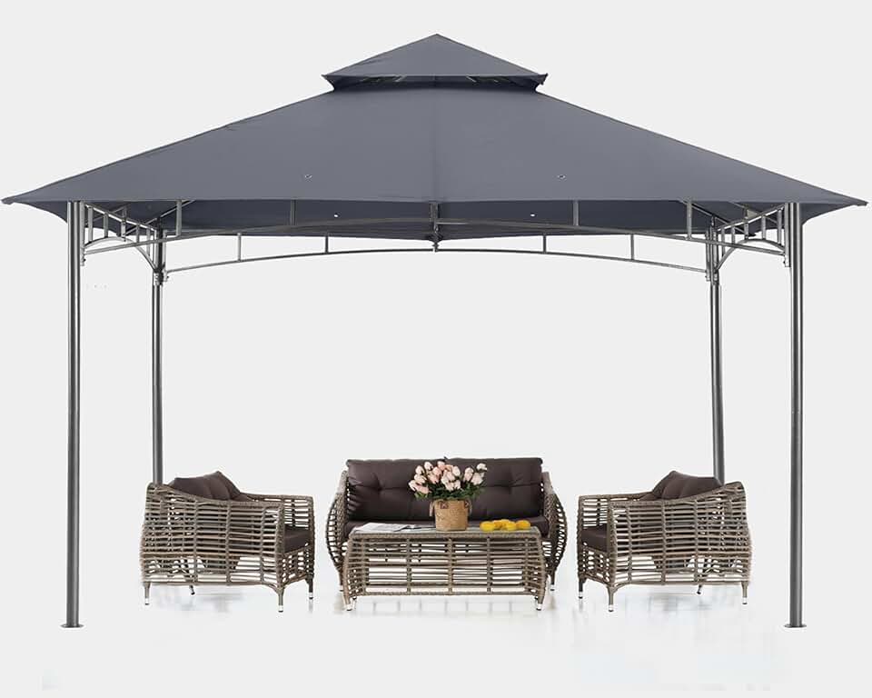 etevert - tonnelle terrasse série – 3,05x3,05 m – cadre acier, gris foncé