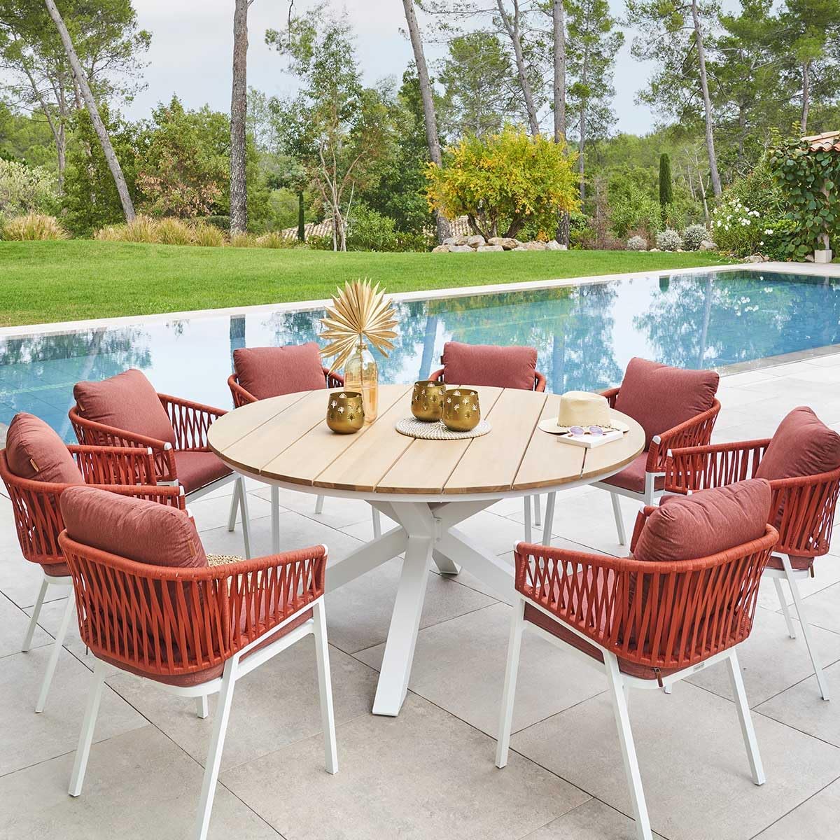etevert - Oriengo - diamètre 160 cm - aluminium acacia 8 places