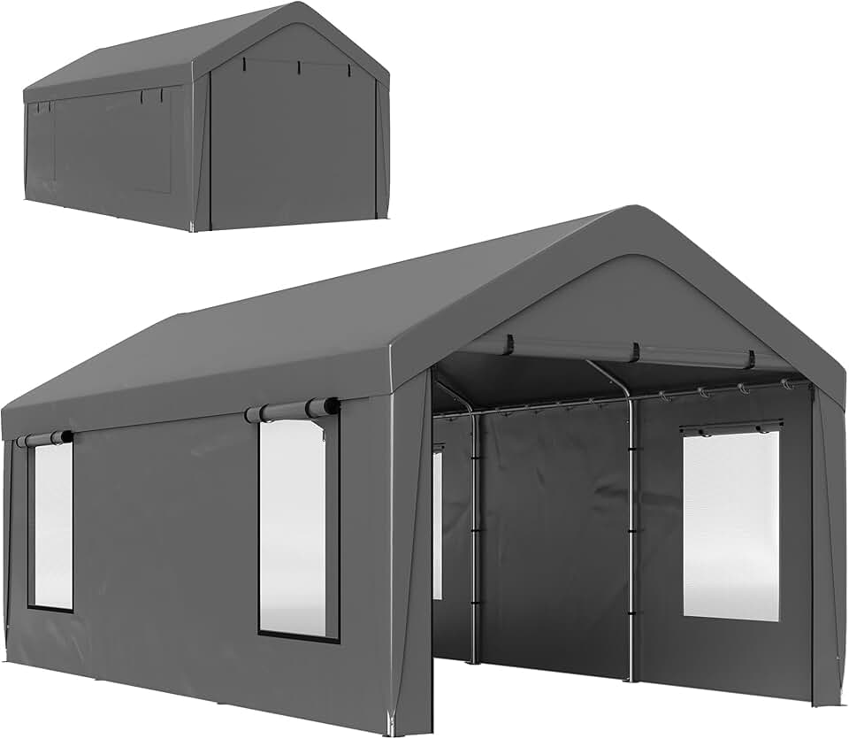 etevert - Carport 3x6 m - parois amovibles, 4 fenêtres, 2 portes roulantes