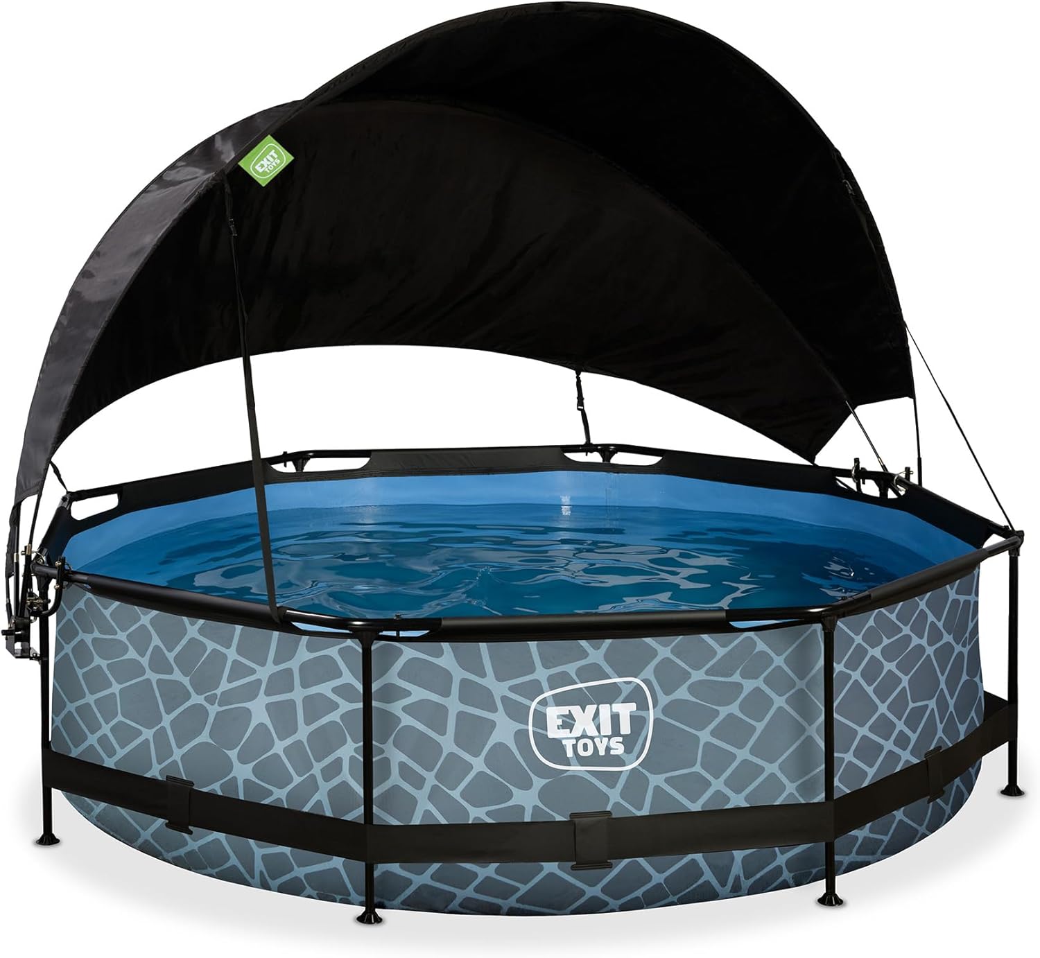 etevert Piscine Stone avec Voile d'Ombrage - ø300x76cm - Piscine Hors Sol Ronde avec Pompe Filtrante à Cartouche - Protection Optimale Contre Les Rayons UV - Entrée Basse - Design Unique - Gris