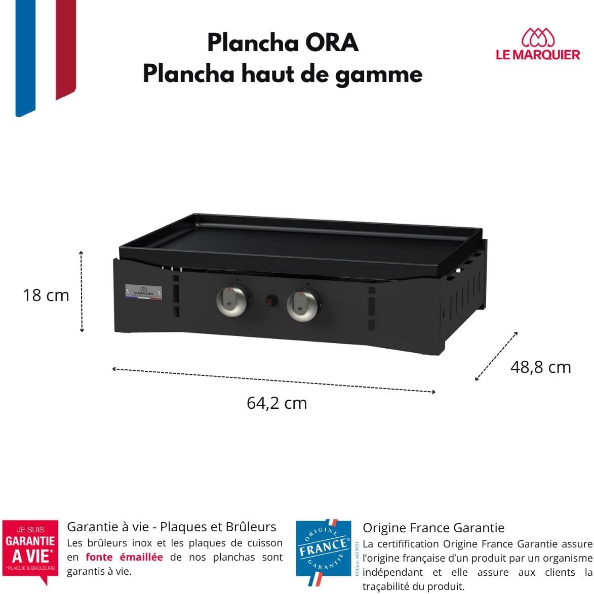 Marque - etevert Plancha Ora Gaz - 260 Noire - Plancha gaz robuste et compacte, surface de cuisson large.