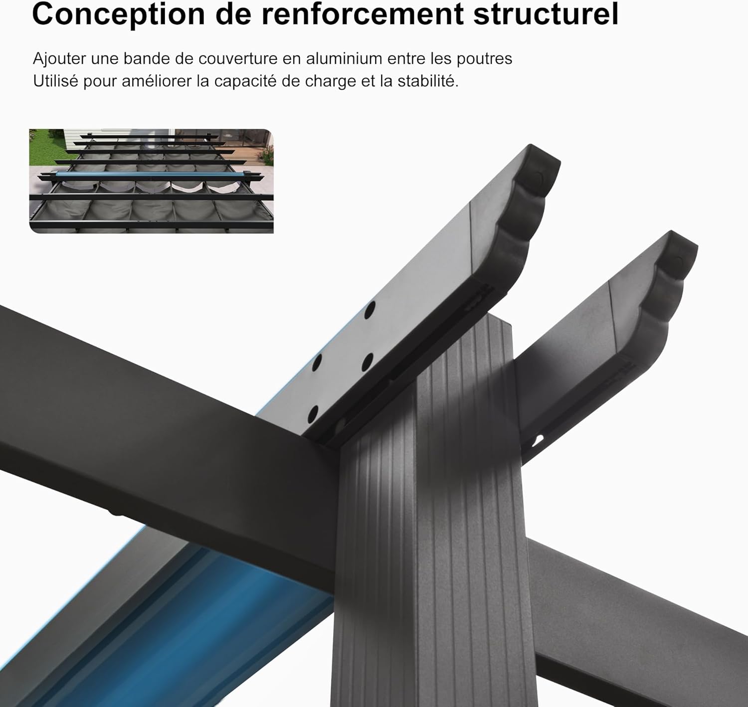 etevert - Pergola aluminium 5,5x3m, éclairage LED, toit rétractable