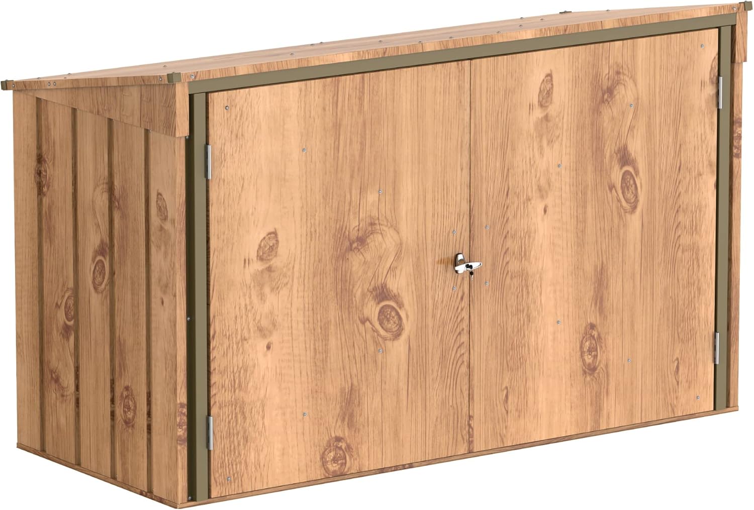 etevert abri pour poubelles pour 3 avec ouverture par le haut et portes doubles verrouillables, abri de jardin en métal, cachettes pour poubelles, Abri pour poubelles, 214x101x133 cm, grain de bois